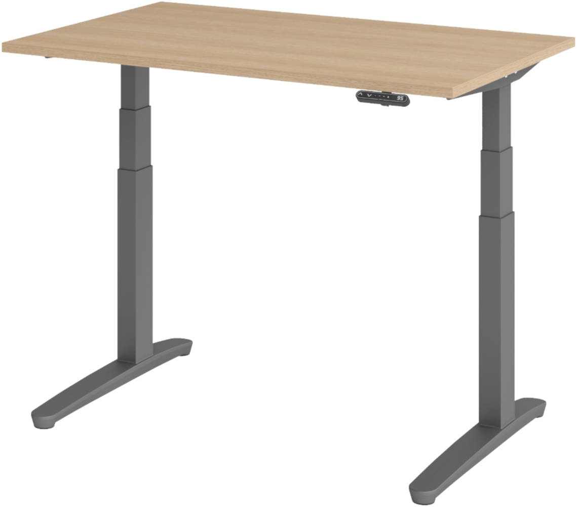 bümö elektrisch höhenverstellbarer Schreibtisch 120x80 cm mit Memory-Steuerung - Design Schreibtisch höhenverstellbar elektrisch, elektrischer Schreibtisch Eiche, Gestell graphit, XBHM12-E-GG Bild 1