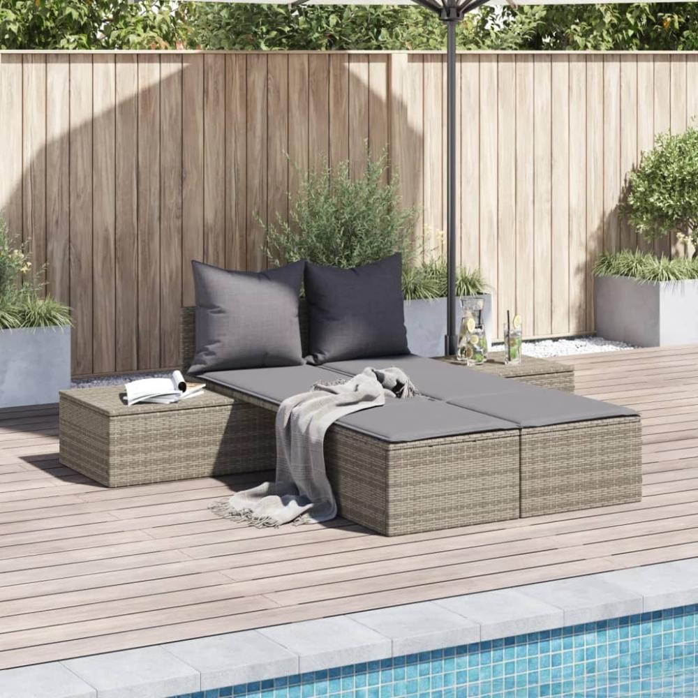 vidaXL Doppel-Sonnenliege mit Kissen Grau Poly Rattan 368391 Bild 1