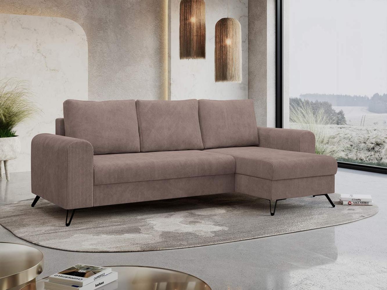 Ecksofa Wohnzimmer aus Cordstoff mit Schlaffunktion - HUGO-lin - Rosa Velours Bild 1