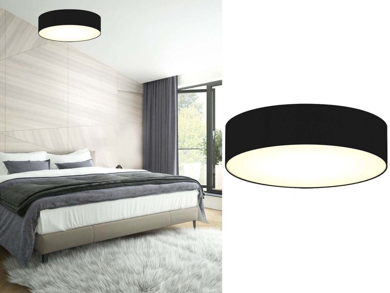 LED Deckenleuchte Stoff Schwarz / Abdeckung satiniert, Ø 40cm Bild 1