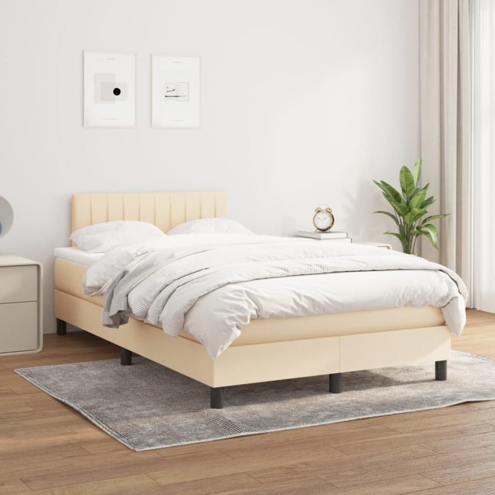 vidaXL Boxspringbett mit Matratze Creme 120x200 cm Stoff, Härtegrad: H2 [3140206] Bild 1