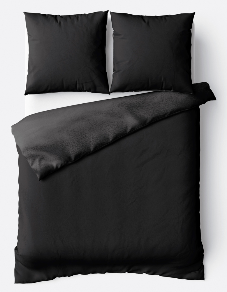 Moderne Plüschbettwäsche mit Reißverschluss - einfarbig, wendbar & warmhaltend Schwarz 155x220cm + 80x80cm Kissenbezug Bild 1