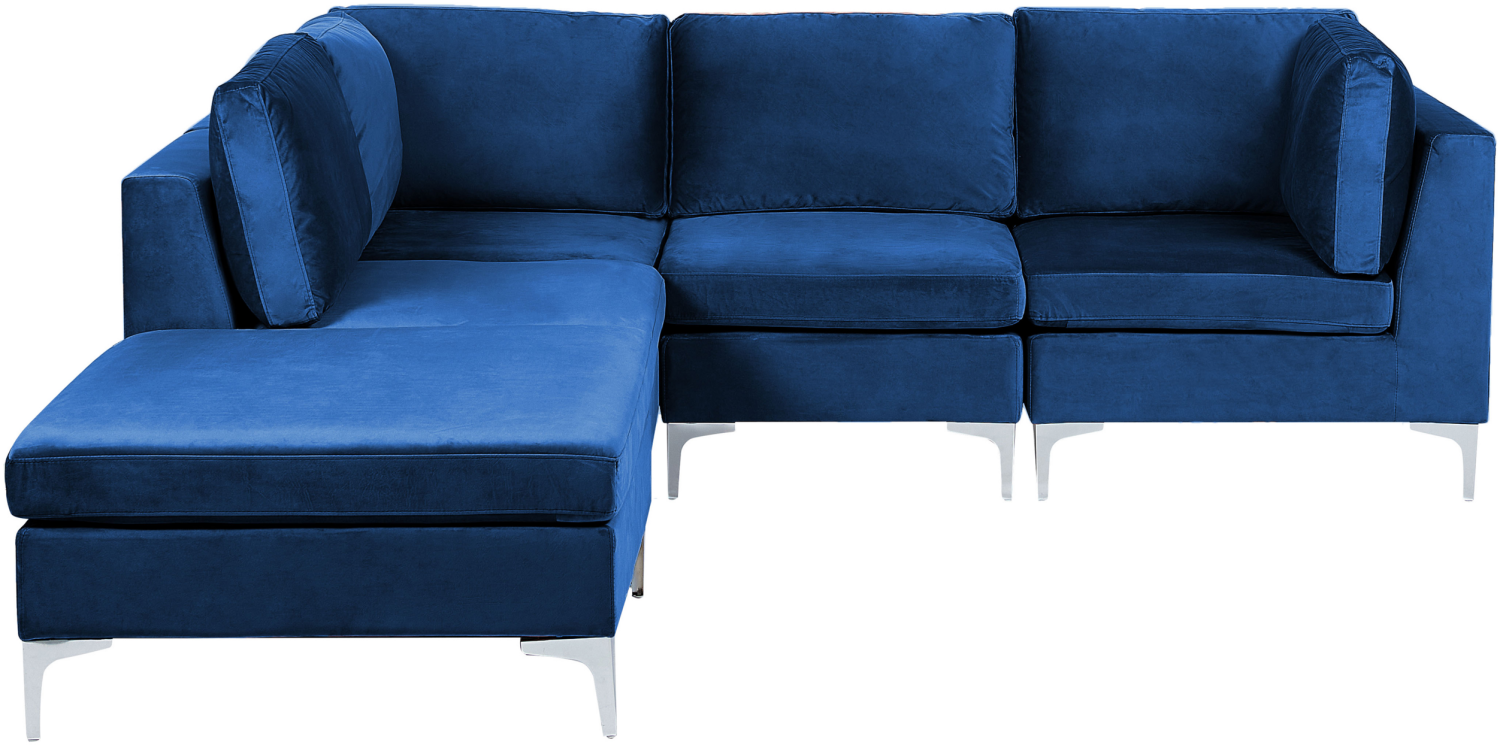 Ecksofa mit Ottomane EVJA Marineblau Samtstoff Bild 1