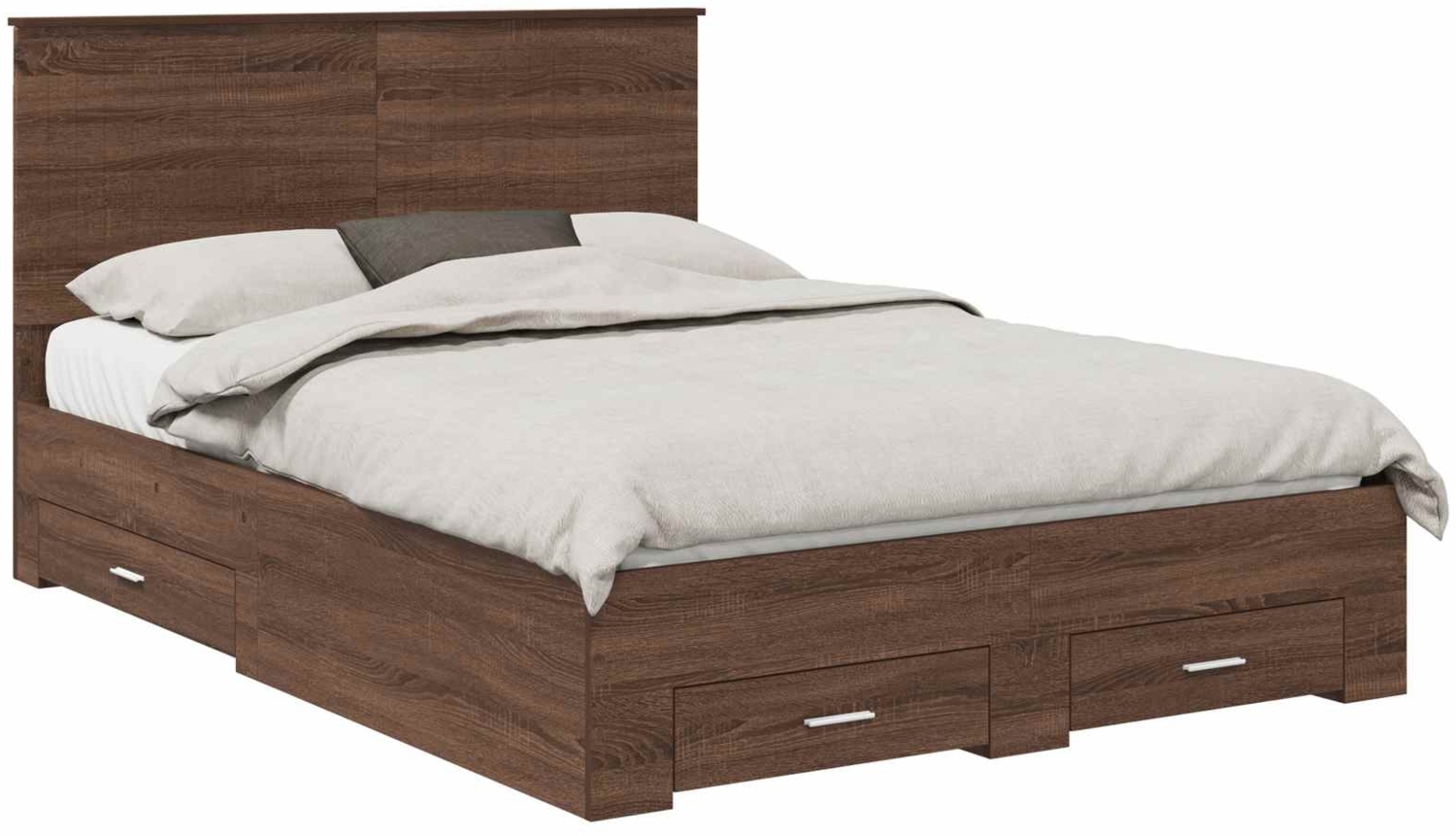 vidaXL Bettrahmen Braune Eiche und Silber 135x190 cm Holzwerkstoff 3411320 Bild 1