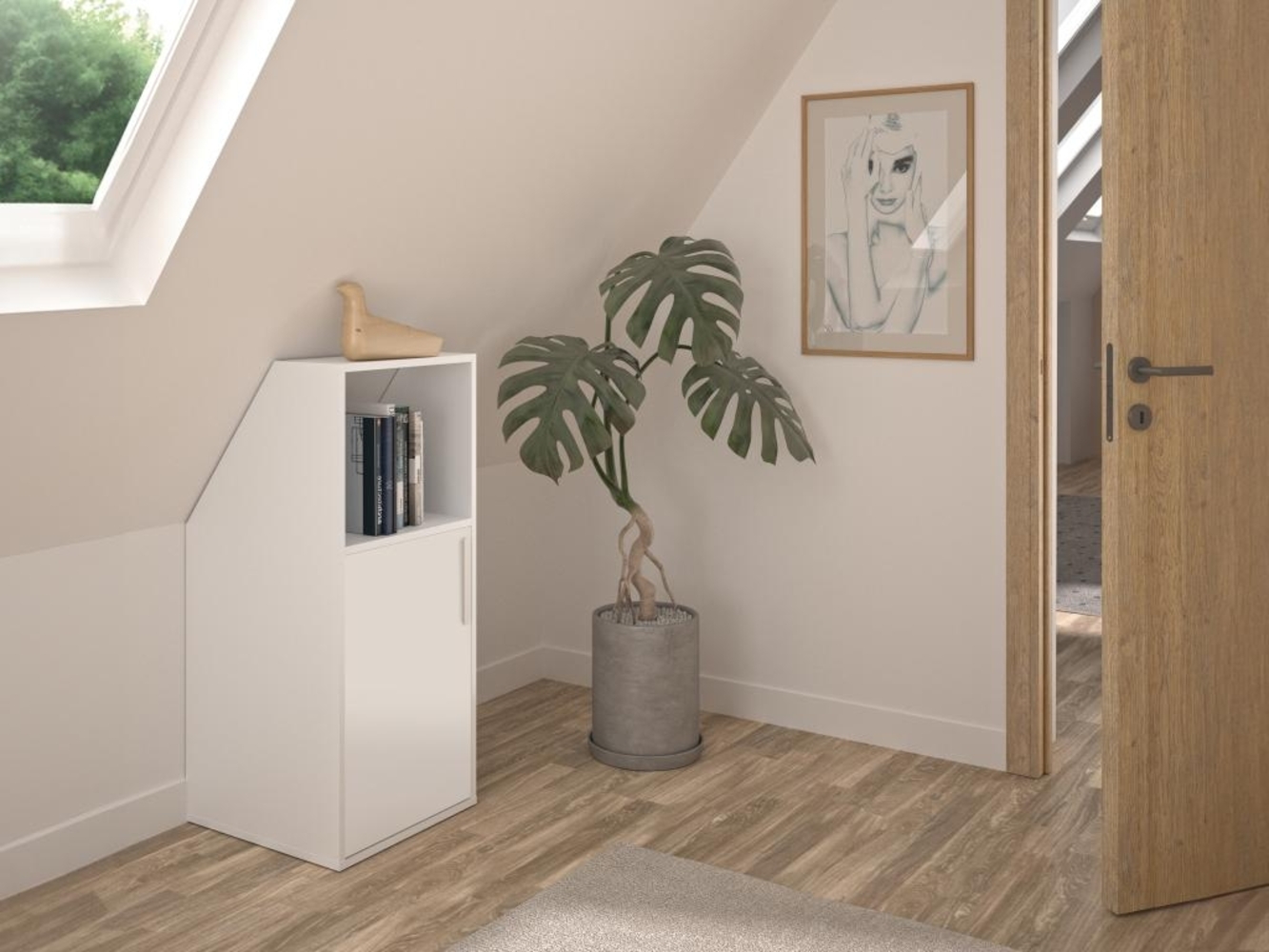 Vente-unique - Schrank unter Dachschräge mit 1 Tür & 1 Ablage - Weiß - ADEZIO Bild 1