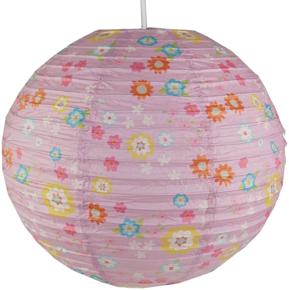 Kinder Papierlampe BLÜMCHEN Muster Lampenschirm Ø40cm mit Aufhängung & LED Licht Bild 1