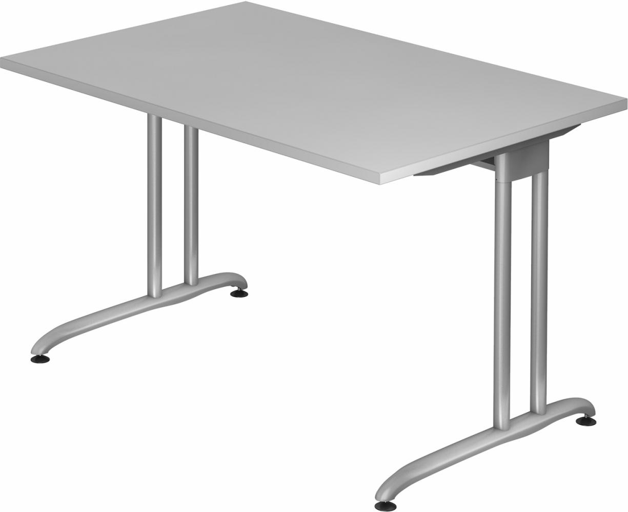 bümö Schreibtisch klein Serie 120x80 cm, Tischplatte aus Holz in grau, Gestell aus Metall in Silber - PC Tisch, kleiner Computertisch für's Büro, Office Bürotisch, BS-12-5 Bild 1