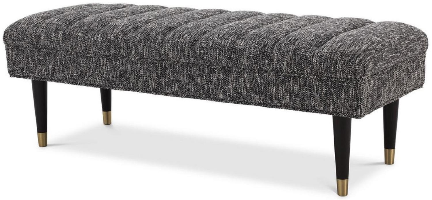 Casa Padrino Luxus Sitzbank Schwarz / Messingfarben 134 x 50 x H. 45 cm - Gepolsterte Massivholz Bank - Wohnzimmer Möbel - Hotel Möbel - Luxus Kollektion Bild 1