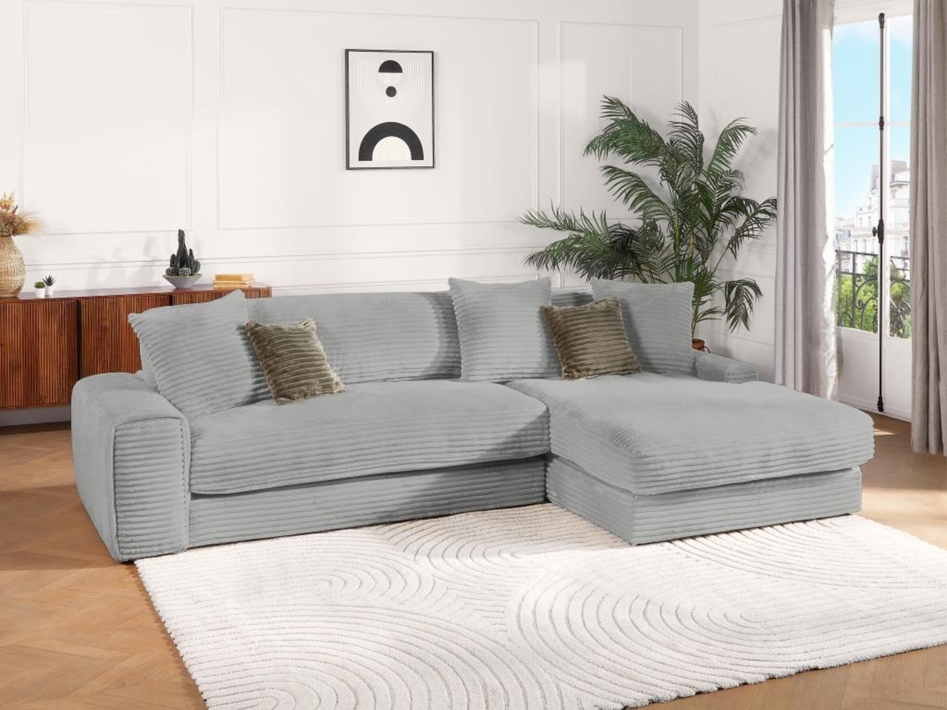 Vente-unique - Ecksofa - Ecke rechts - grob gerippter Cord - Grau - CALAZO von Pascal Morabito Bild 1