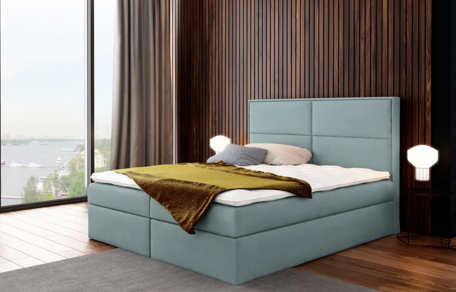 99rooms Charles Boxspringbett Strukturstoff INARI 200x200 cm Hellgrau Bild 1