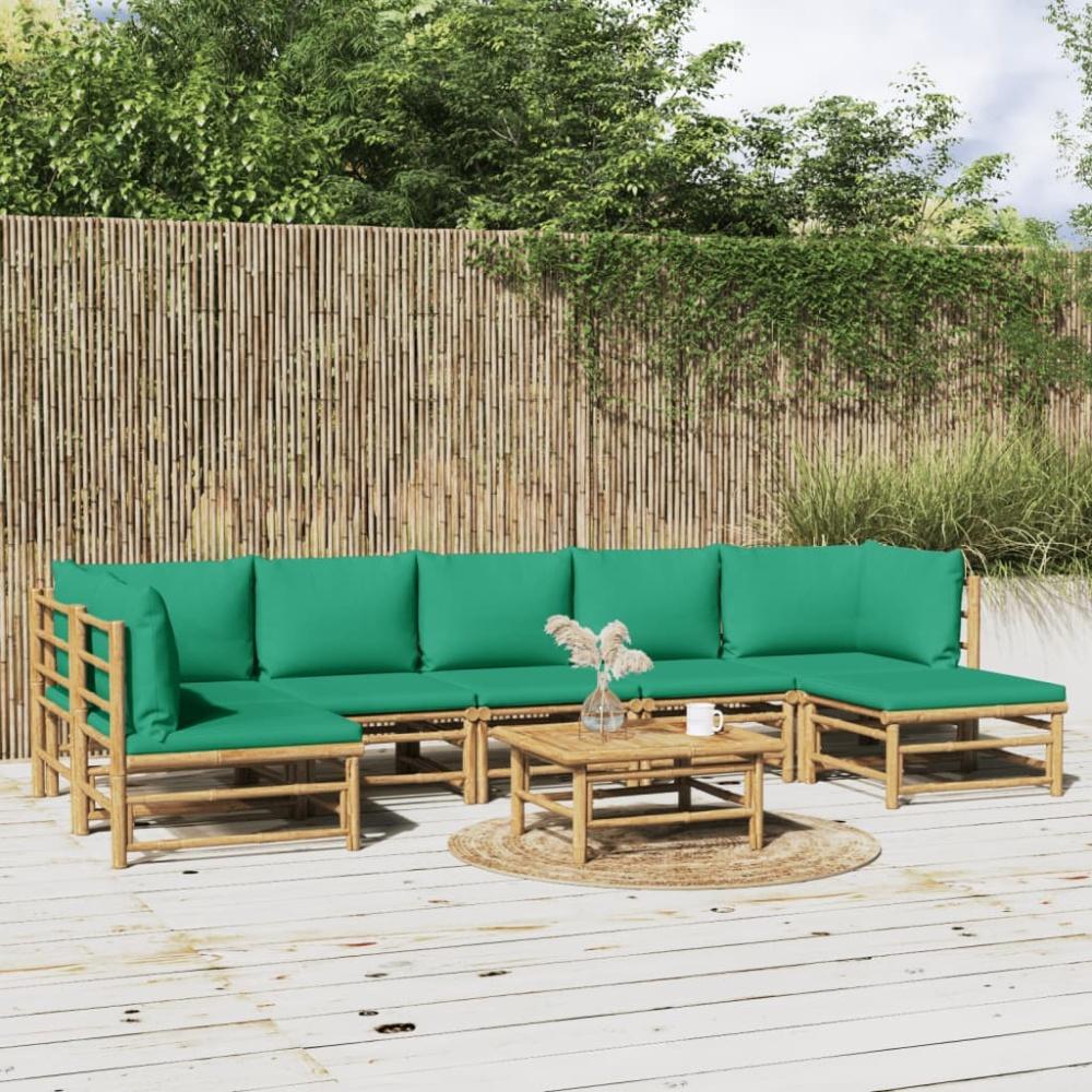 vidaXL 8-tlg. Garten-Lounge-Set mit Grünen Kissen Bambus 3155174 Bild 1