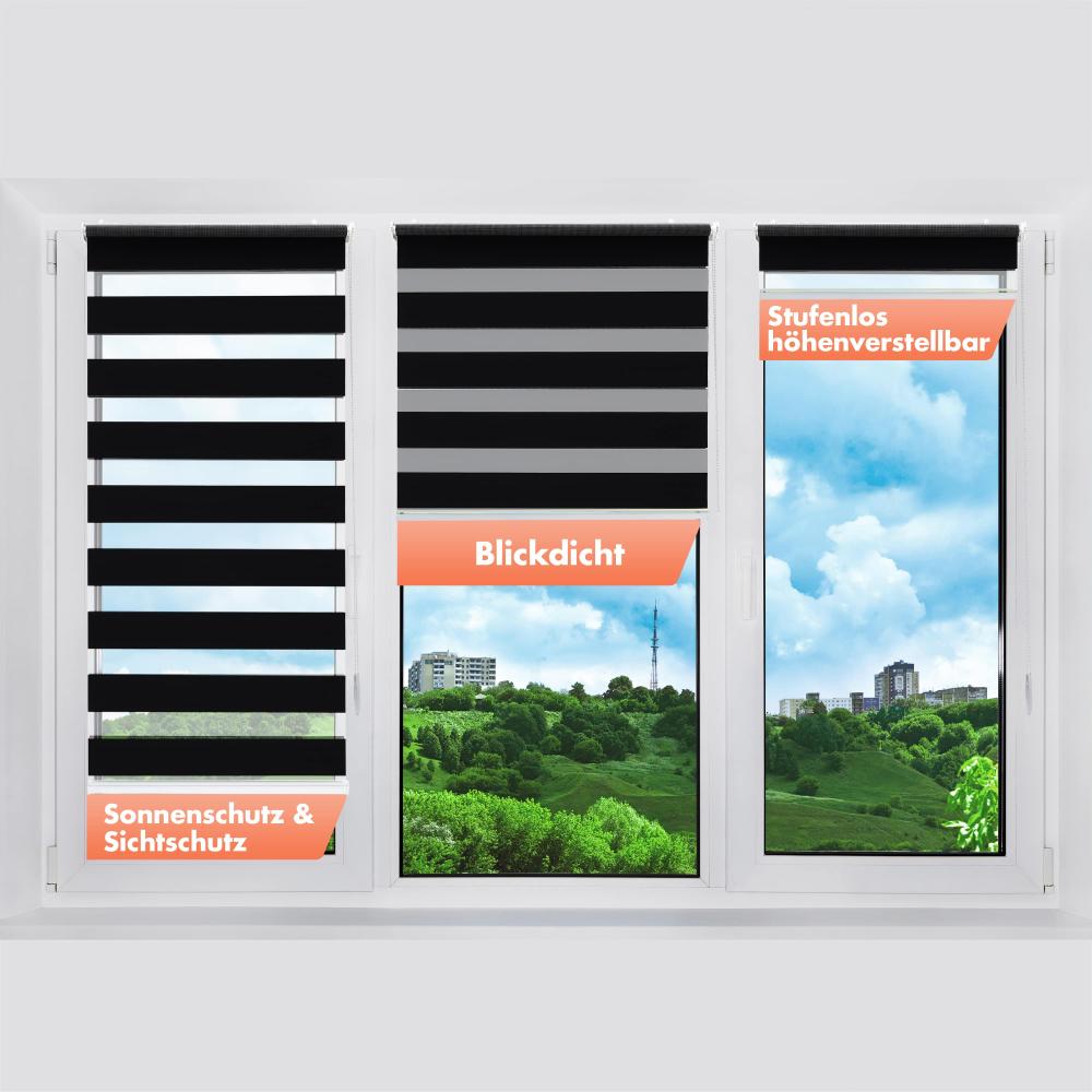 Doppelrollo ohne Bohren 110x150 cm Klemmrollo Seitenzugrollo Fensterrollo Rollos zum Einhängen Schwarz Bild 1