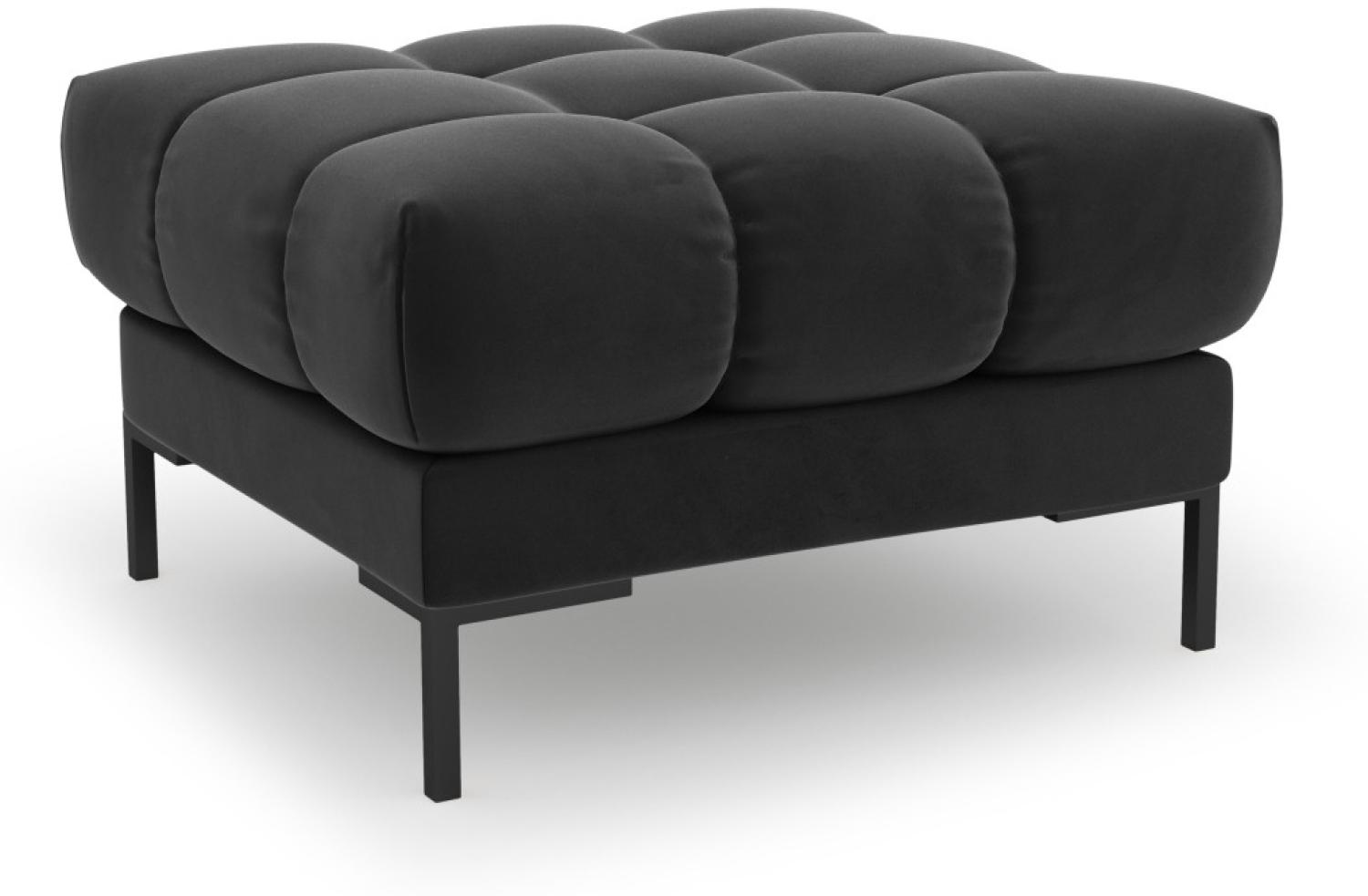 Micadoni Samtstoff Pouf Hocker Mamaia | Bezug Dark Grey | Beinfarbe Black Metal Bild 1