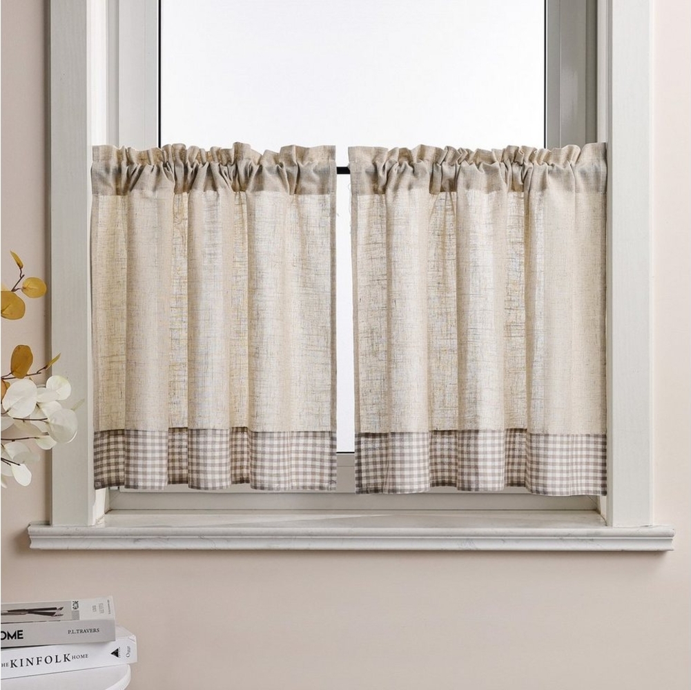 Joyswahl Scheibengardine Slike (2 St), Stangendurchzug, kariert, für Küche Wohnwagen Leinenoptik Bild 1