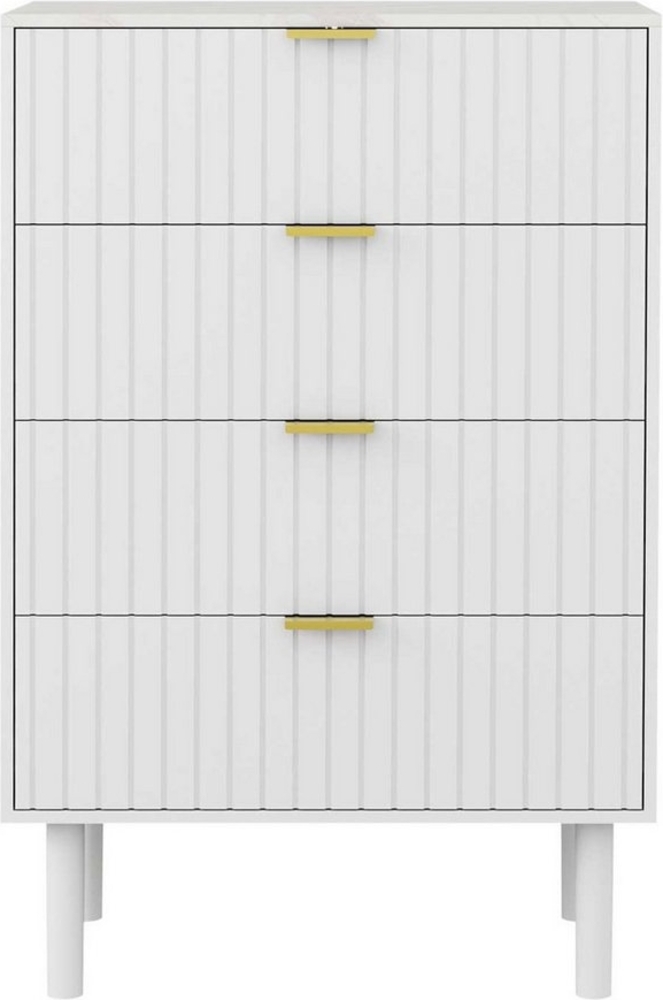 UEV Kommode mit 4 Schubladen marmor Beistellschrank für Wohnzimmer,Schlafzimmer (60 x 34 x 94cm, Mehrzweckschrank aus Holz für Büro Flur), Sideboard Schubladenschrank Schmal kommode Aufbewahrungskommode Bild 1