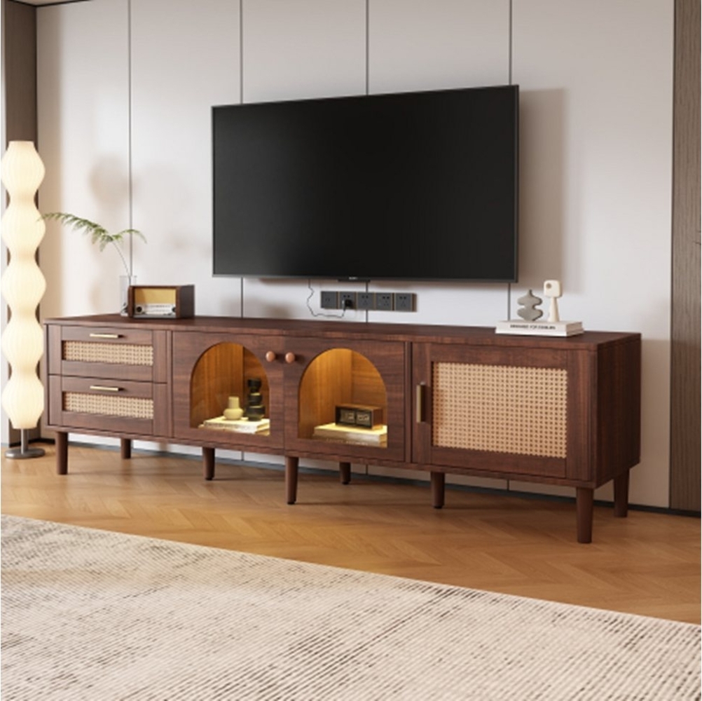 XDeer TV-Schrank TV-Schrank für 80-Zoll-Fernseher – mit 2 Rattan-Schubladen, LED-Beleuchtung,stilvolle Aufbewahrung, TV-Board 180 cm Bild 1