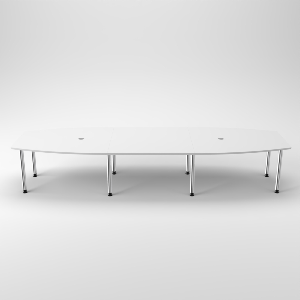 Rheinland Möbel Konferenztisch KONTI 400x130 cm – ovaler Besprechungstisch in Weiß mit verchromten Rundrohrfüßen & 2 Kabelauslässen, erweiterbarer Meetingtisch für 12–14 Personen, moderner XXL-Tisch fürs Büro Bild 1