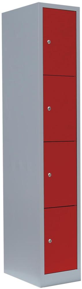 Schließfachschrank Wertfachschrank Fächerschrank Spind Umkleideschrank 4 Fächer-Spint Lichtgrau7Rot 520414 Bild 1