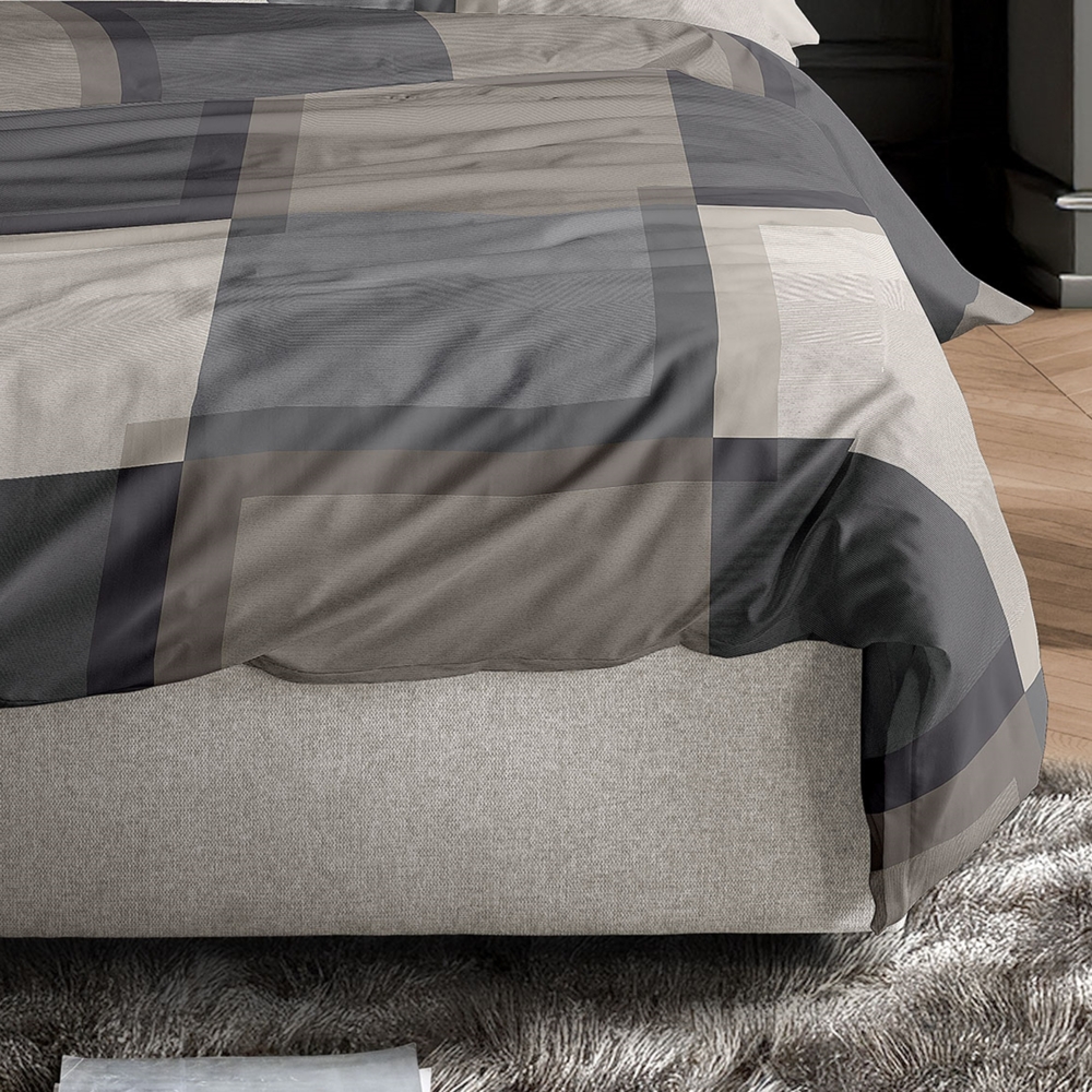 Irisette Mako Satin Bettwäsche Wave 8672-80 Kariert Grau Natur 155x220 Bild 1