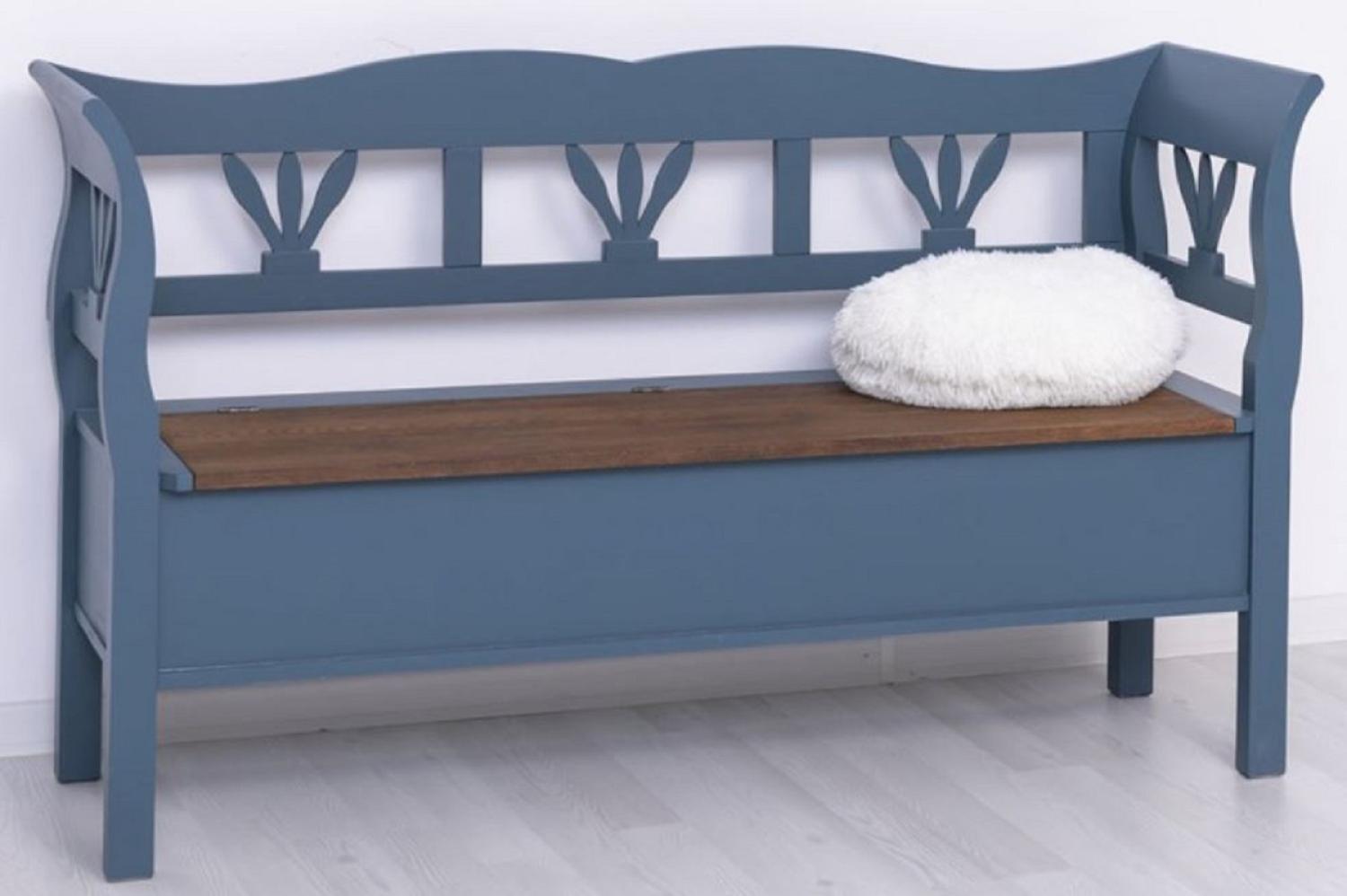 Casa Padrino Landhausstil Sitzbank Blau / Dunkelbraun 163 x 48 x H. 92 cm - Massivholz Bank mit Stauraum - Massivholz Möbel - Landhausstil Möbel - Landhausstil Einrichtung Bild 1