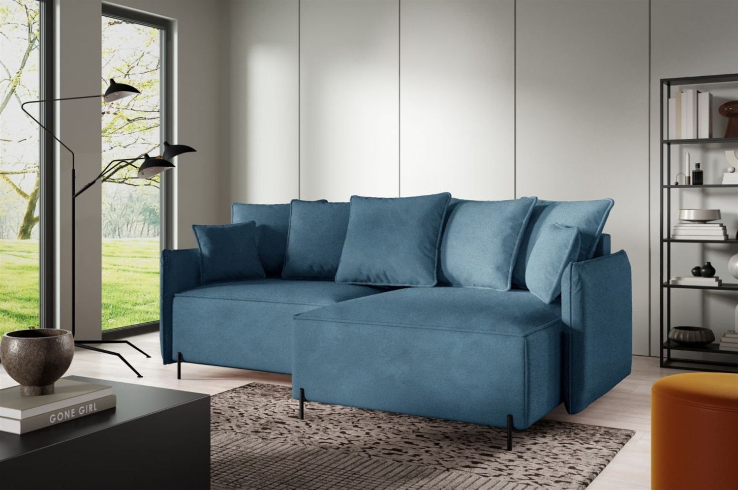 Ecksofa Schlafsofa BETTO Stoff Now or Never Meeresblau Ottomane Rechts Bild 1