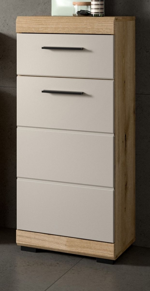 Badezimmer Kommode Shawn in sand und Eiche 37 x 88 cm Bild 1
