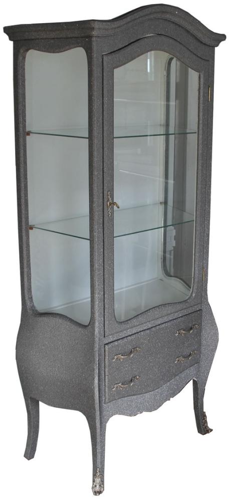 Casa Padrino Barock Vitrine in Grau/Silber Glitzerlook - Vitrinenschrank - Wohnzimmerschrank Bild 1