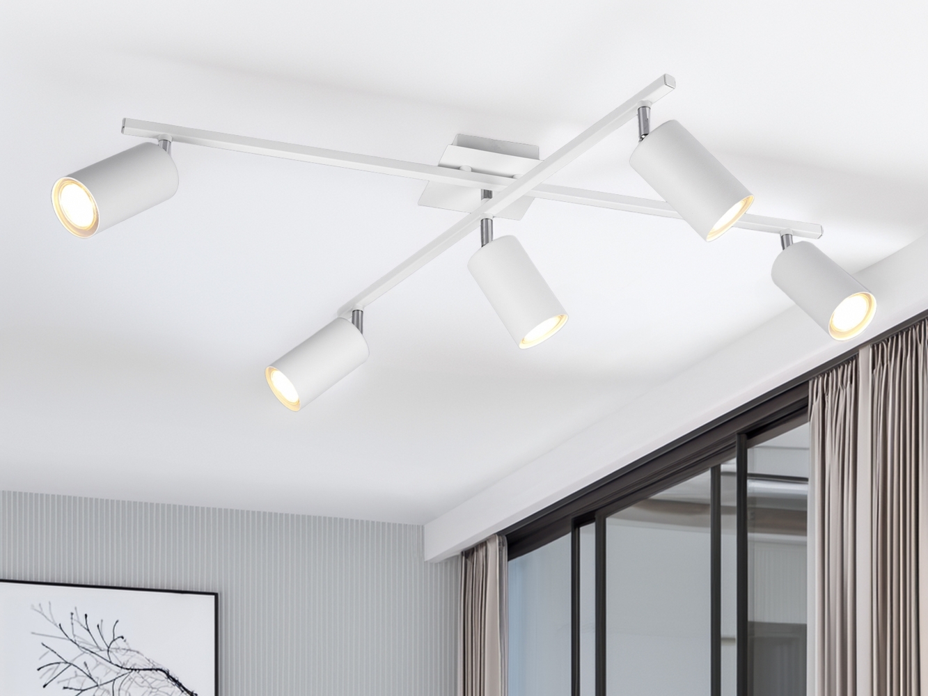 LED Deckenstrahler Weiß 5-flammig, verstellbare Spots, Breite 77,5cm Bild 1