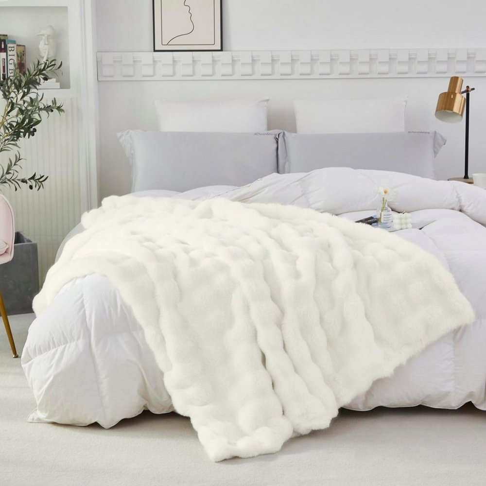 Wohndecke Sofadecke Welle Plüschdecke Zotteldecke Künstlich Kaninchenfell, BTTO, Felldecke Babydecke Kinderdecke Bild 1
