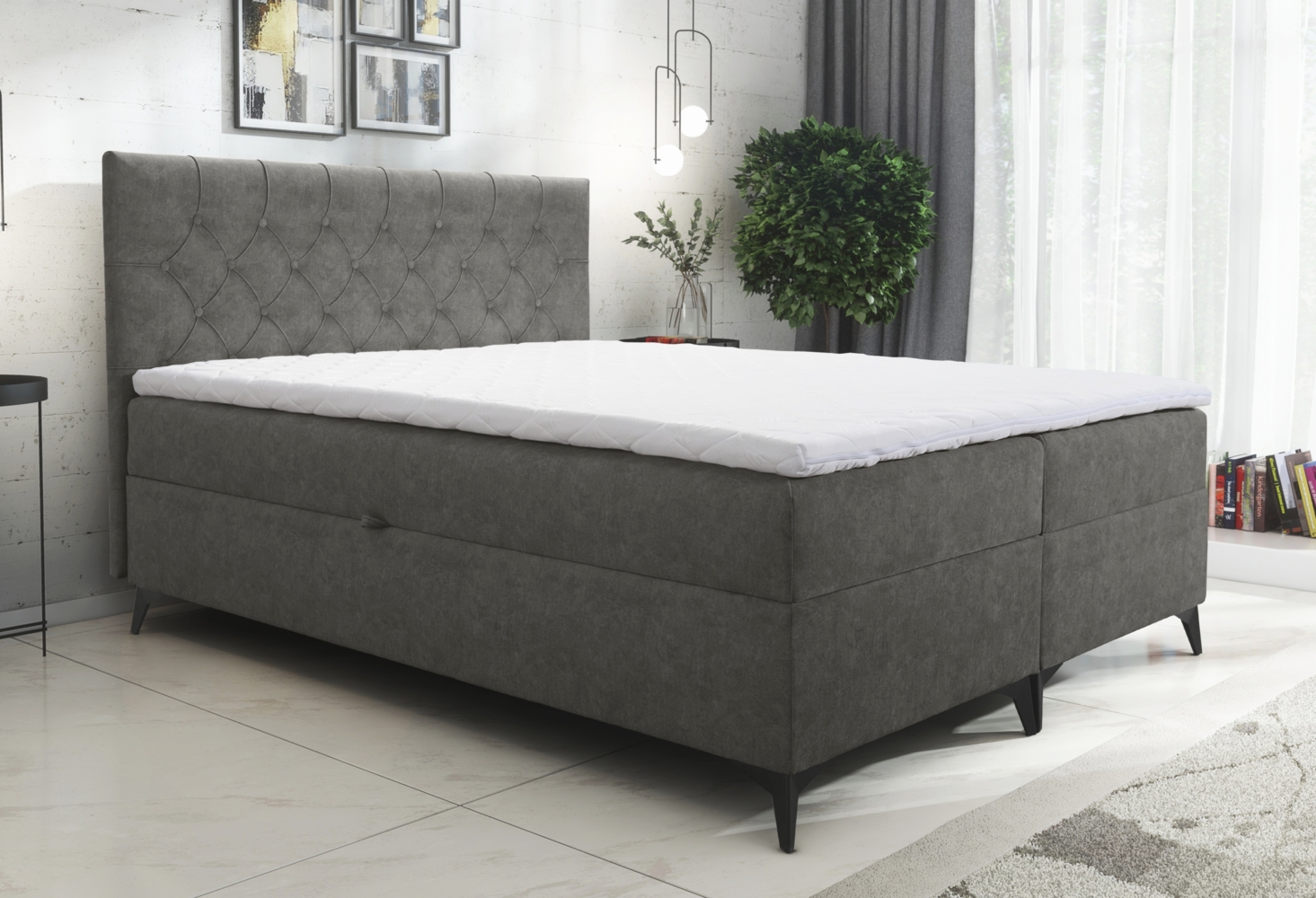 AX LIVING Boxspringbett 140x200 Palmeria Graphit Stauraum und Topper Bild 1
