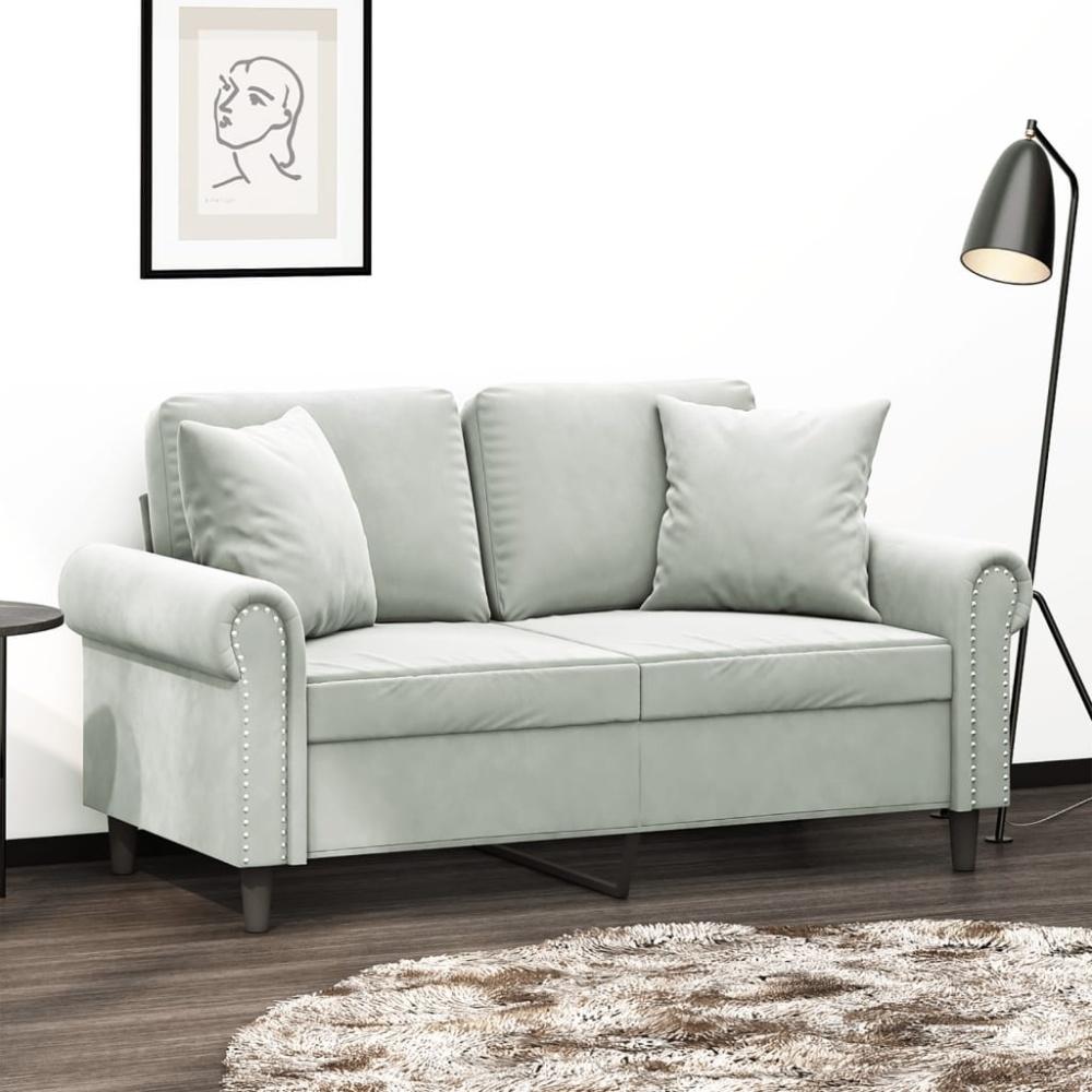 vidaXL 2-Sitzer-Sofa mit Zierkissen Hellgrau 120 cm Samt 3200935 Bild 1