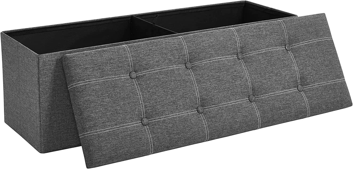 Sitzbank mit Stauraum, Sitztruhe, Sitzhocker, faltbar, 110 x 38 x 38 cm, Bezug aus Leinenimitat, für Schlafzimmer, Flur, Wohnzimmer, dunkelgrau LSF077G04 Bild 1