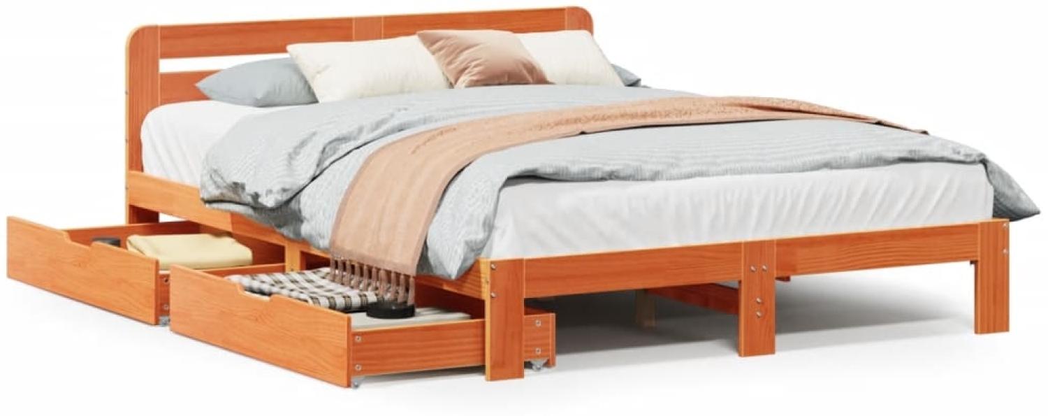 vidaXL Massivholzbett ohne Matratze Wachsbraun 140x190 cm Kiefernholz 3309874 Bild 1