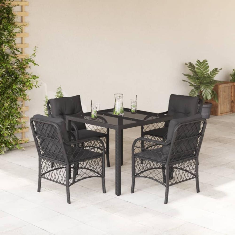 vidaXL 5-tlg. Garten-Essgruppe mit Kissen Schwarz Poly Rattan 3212025 Bild 1