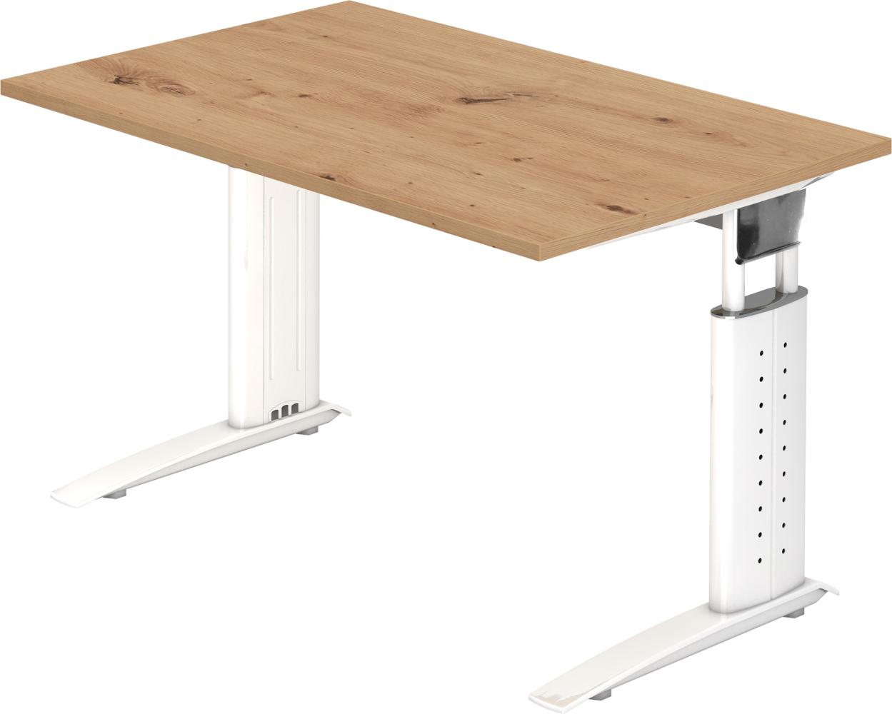 bümö® Schreibtisch U-Serie höhenverstellbar, Tischplatte 120 x 80 cm in Asteiche, Gestell in weiß Bild 1