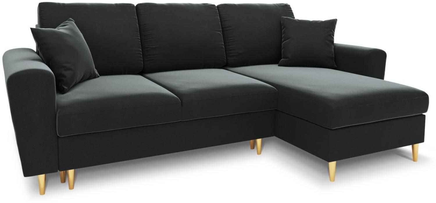 Micadoni 4-Sitzer Samtstoff Reversible Ecksofa mit Bettfunktion und Box Moghan | Bezug Dark Grey | Beinfarbe Gold Metal Bild 1