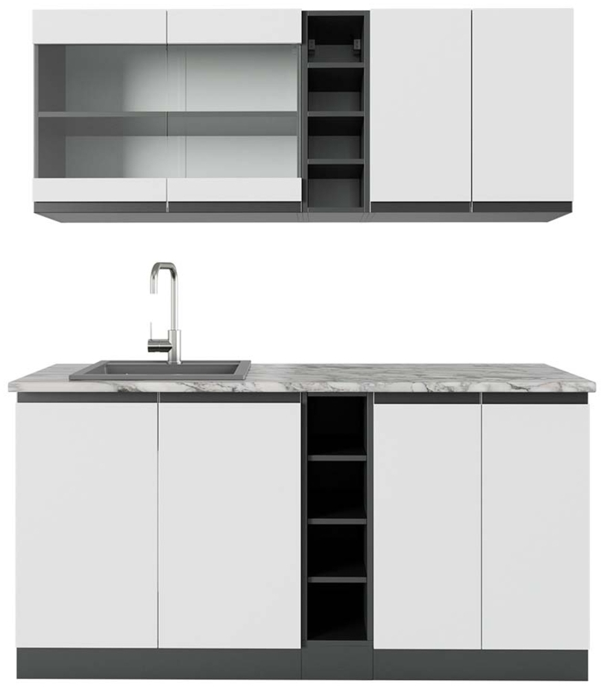 Singleküche R-Line Weiß/Anthrazit 160 cm J-Shape, AP Marmor Vicco Bild 1