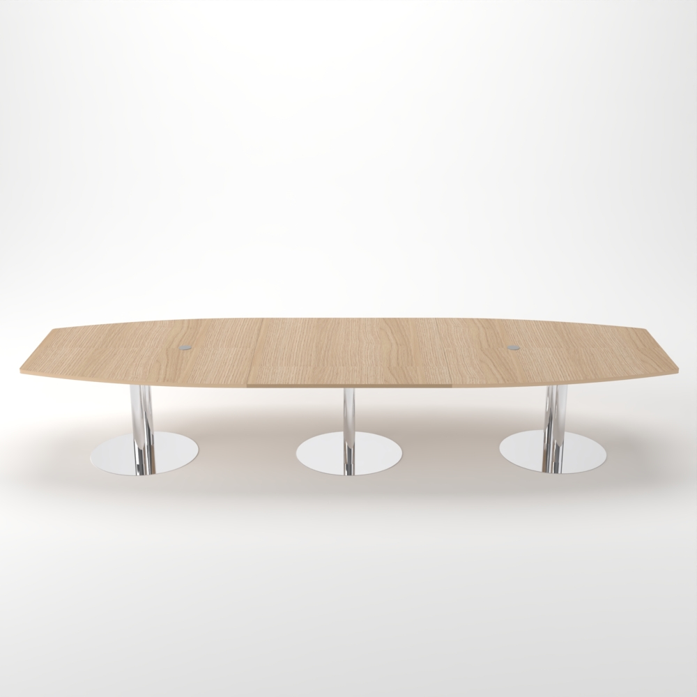 Rheinland Möbel Konferenztisch KONTI 400x130 cm – ovaler Besprechungstisch in Eiche mit verchromten Säulenfüßen & 2 Kabelauslässen, erweiterbarer Meetingtisch für 12–14 Personen, moderner XXL-Tisch fürs Büro Bild 1