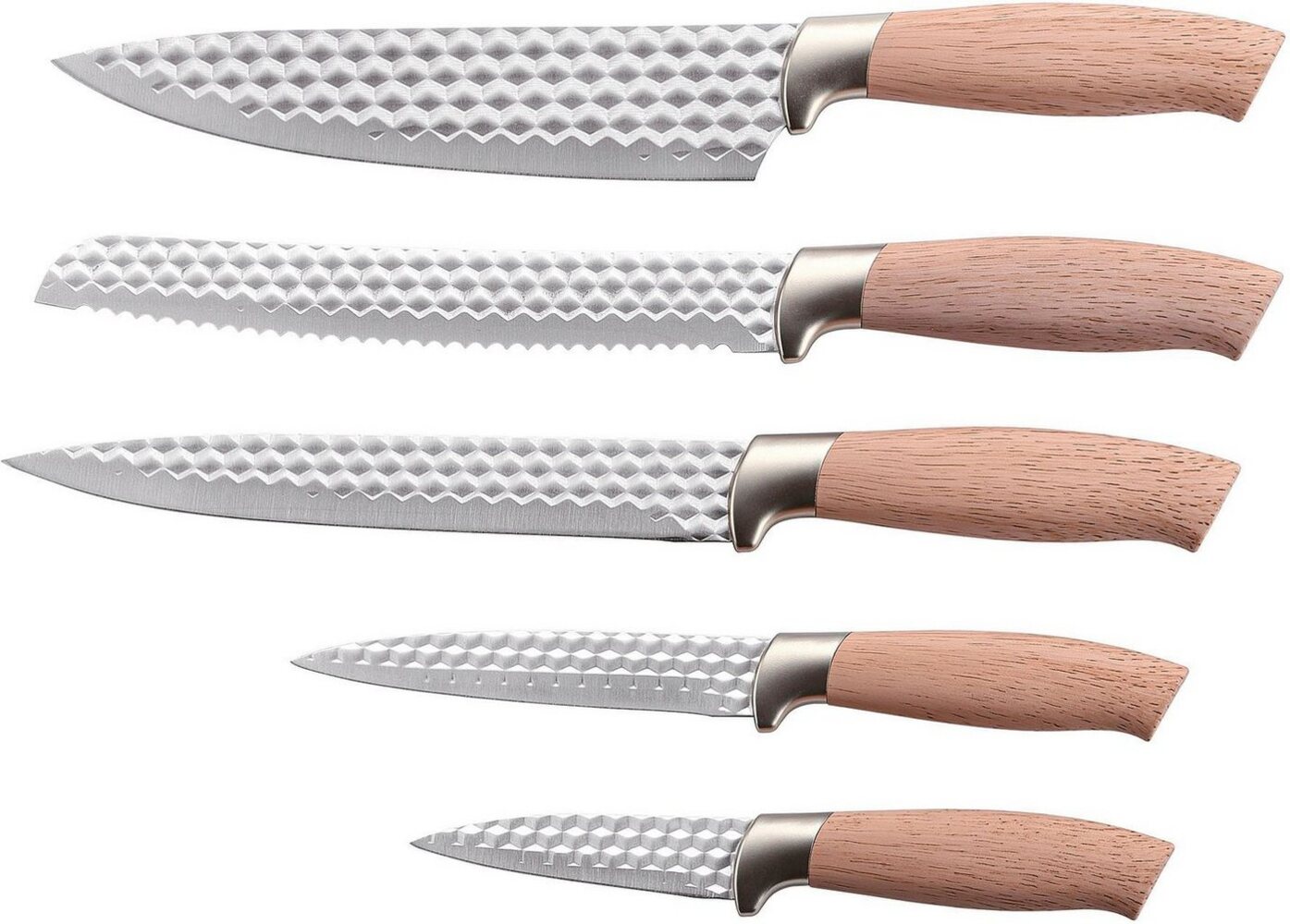 KING Messer-Set NATURELLE (Set, 5-tlg, 5 Küchenmesser), Messerklingen mit Wabenstruktur, Holz-Optik Griffe Bild 1