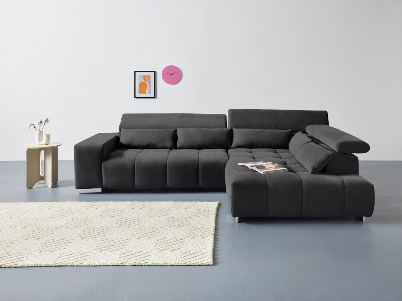 COTTA Ecksofa Orion L-Form, mit Ottomane, inklusive verstellbarer Kopfstützen und 5 Nierenkissen Bild 1