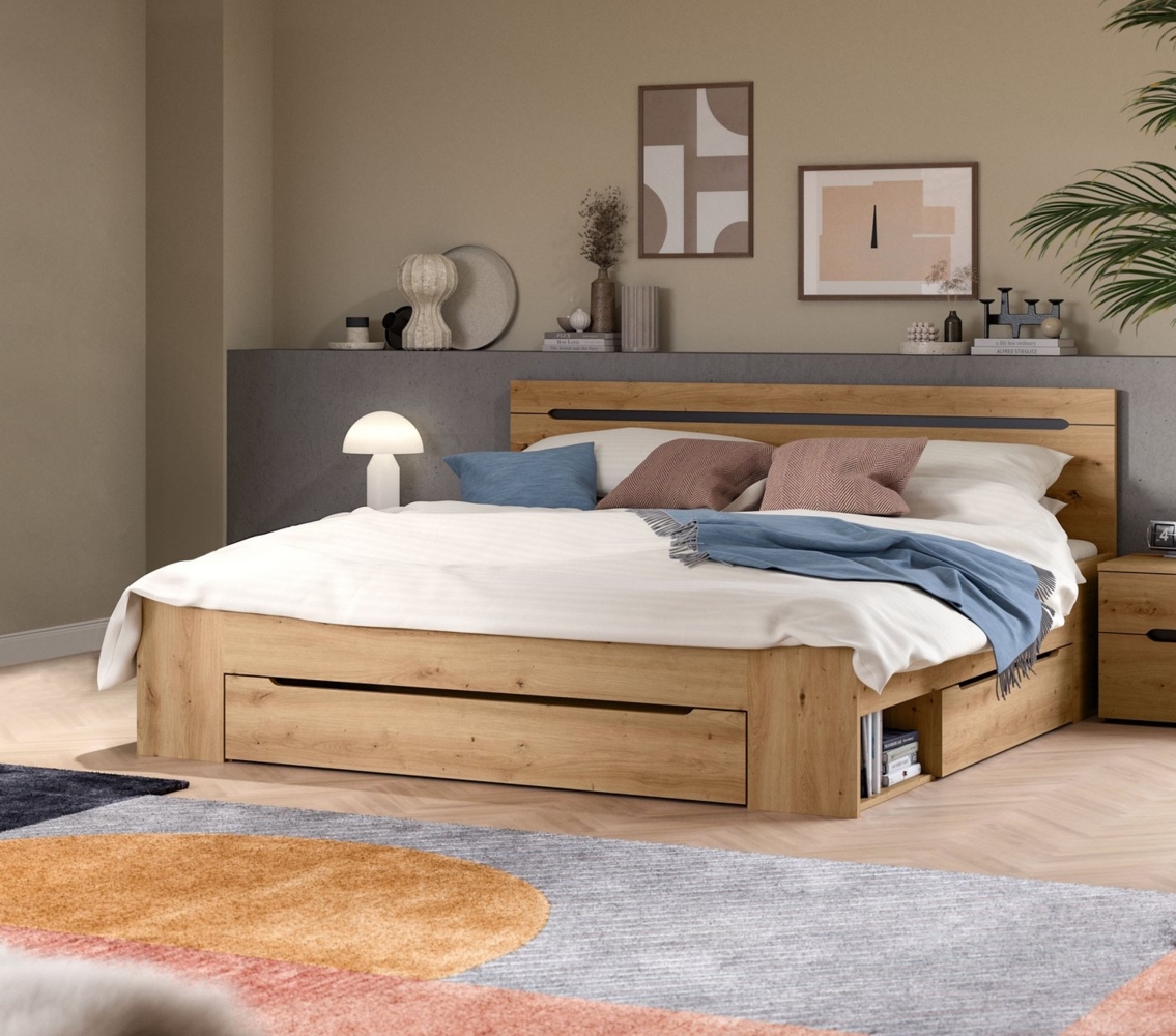 Home affaire Stauraumbett REHAT, in 144 oder 184 cm Breite, 3 Schubkästen, 2 offene Fächer (1-tlg, TOPSELLER!, für Matratzen 140x200 cm, viel Stauraum, ohne Lattenrost), Bett, Kastenbett, Bettgestell, Schlafzimmer, Schlafen Bild 1