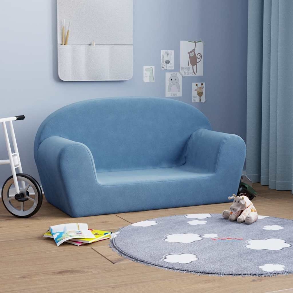 vidaXL Kindersofa 2-Sitzer Blau Weich Plüsch 356990 Bild 1