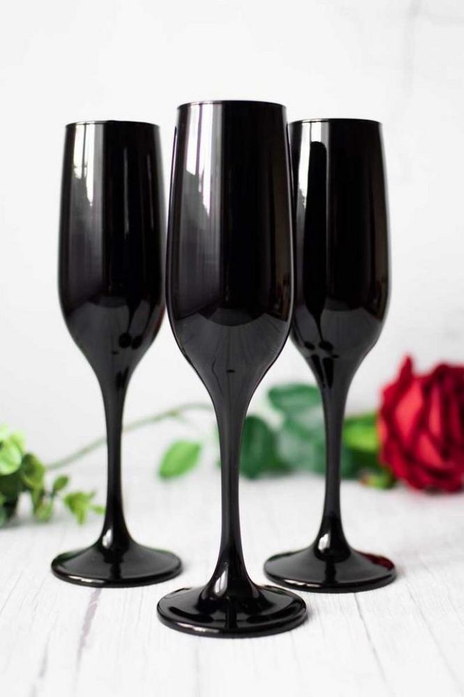 6 schwarze Sektgläser 200ml Sektkelche Champagner Prosecco Sektglas Proseccoglas Bild 1