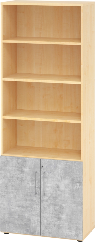 bümö Aktenregal & Schrank abschließbar, Büroschrank Regal Kombination Holz 80cm breit in Ahorn/Beton - abschließbarer Schrank für's Büro & Arbeitszimmer, Büro Möbel Ordnerschrank, 968T2-3-M-BS Bild 1