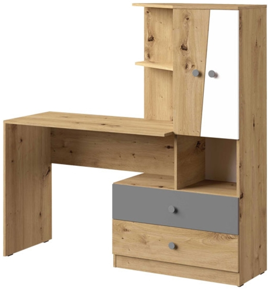 Schreibtisch-Kombination mit Aufsatzschrank ""Nero"" Computertisch 150 cm artisan eiche / weiß-grau matt Bild 1