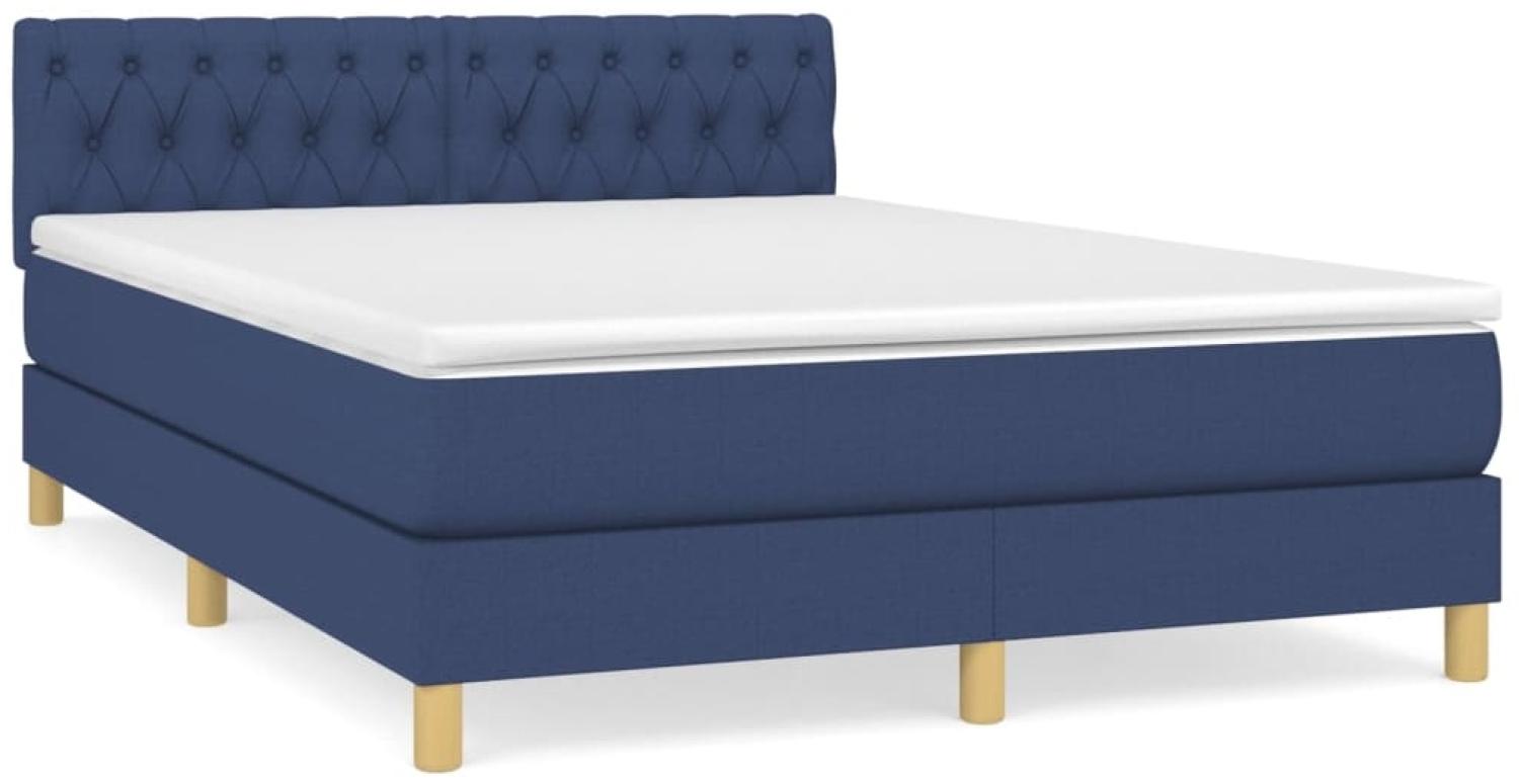 vidaXL Boxspringbett mit Matratze Blau 140x200 cm Stoff 3140863 Bild 1