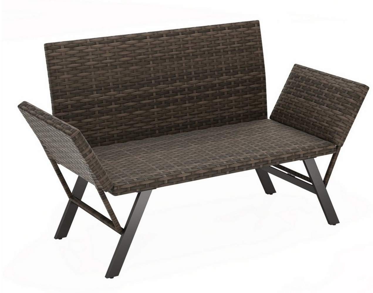 COSTWAY Gartenbank 4 in 1 mit Liegefunktion, wetterfest, 2-Sitzer, Loungeset, Polyrattan, 300kg Bild 1