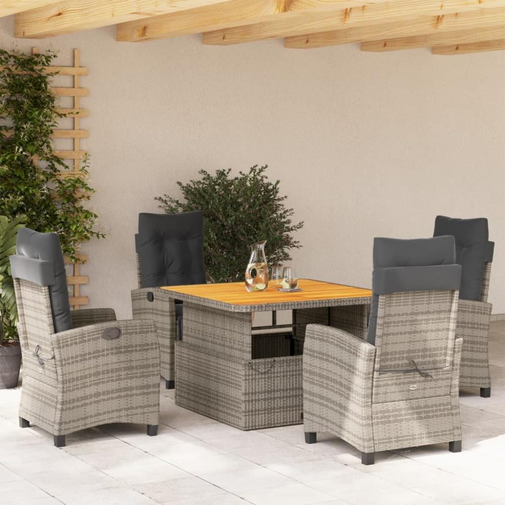 vidaXL 5-tlg. Garten-Essgruppe mit Kissen Grau Poly Rattan Bild 1