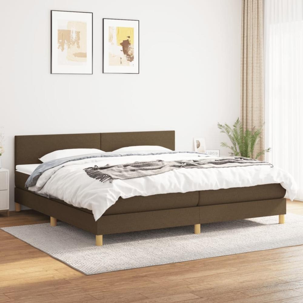 vidaXL Boxspringbett mit Matratze Stoff Dunkelbraun 200 x 200 cm, Härtegrad: H2 [3140484] Bild 1