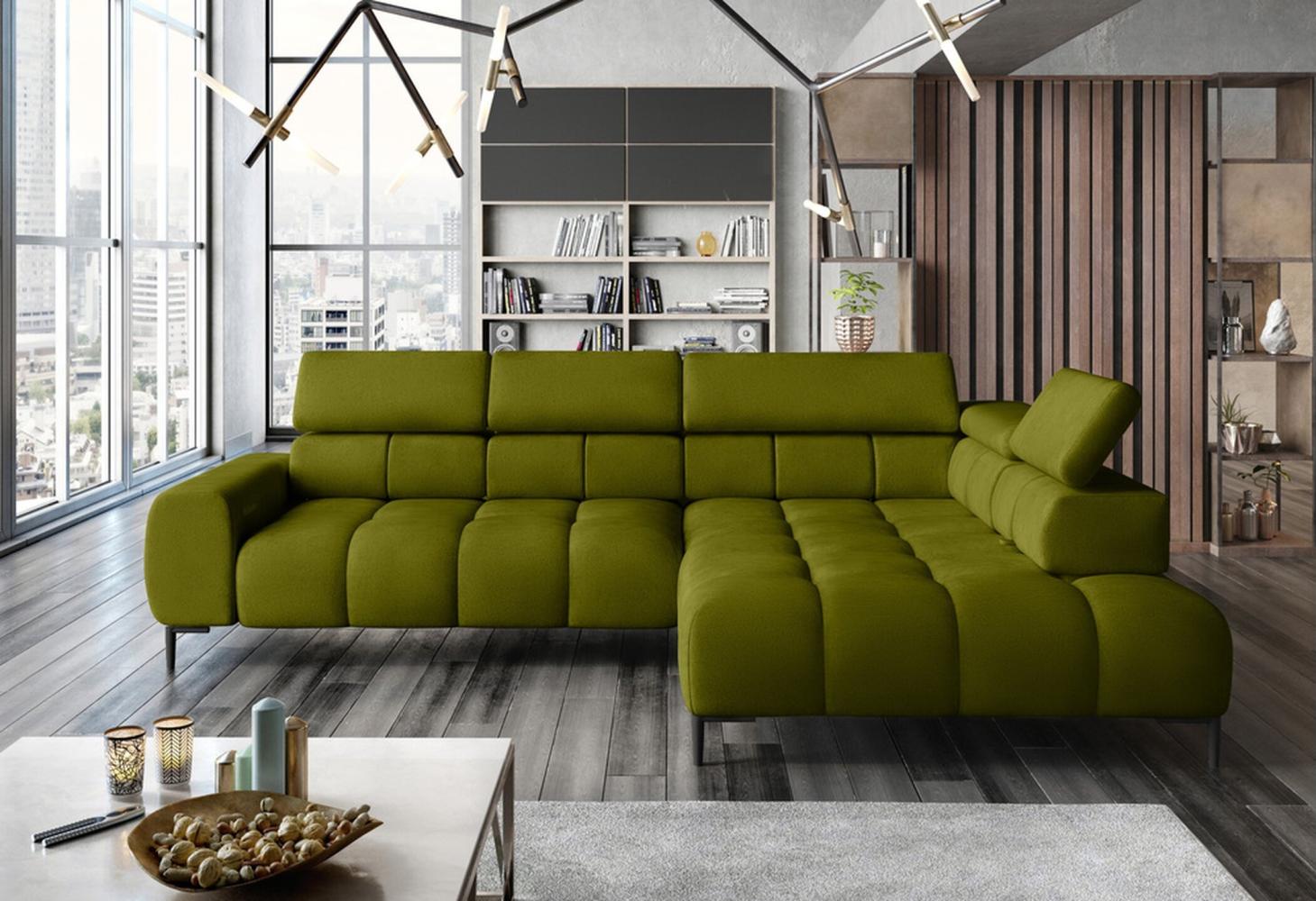 Stylefy Plazetti Ecksofa Velours KRONOS Rechts Hellgrün Bild 1